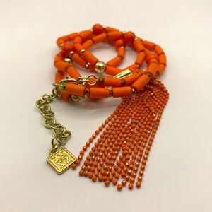 Zenzii Burnt Orange Beaded Tassel Necklace